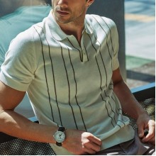 Retro striped knitted polo collar for casual wear HF2704-03-01