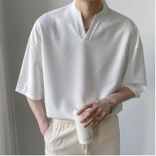 Fashionable V-neck sheer T-shirt HF2112-01-03