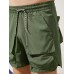 Men Plain Multi Pocket Utility Drawstring Mid Length Elastic Waist Cargo Shorts