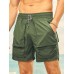 Men Plain Multi Pocket Utility Drawstring Mid Length Elastic Waist Cargo Shorts