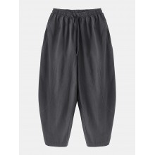 Mens Solid Color Cotton Linen Loose Casual Simple Wide Leg Pants